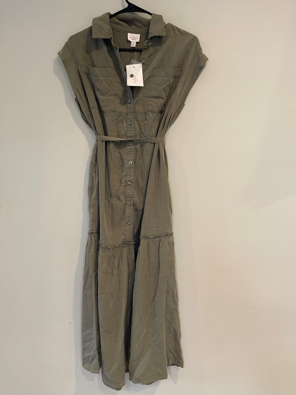 Isabel & Ingrid Short Sleeve Button-Front Belted Maxi Maternity Dress, Small - Picture 3 of 9